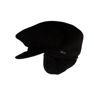 Wigens 100% Wool Newsboy Cap Earflaps Christer Satin Lined Black Swedish Made 58